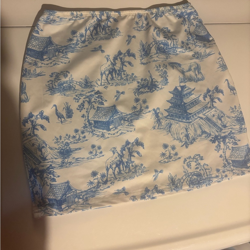 Blue and White Printed Skirt